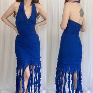 Vintage Niki Lavis y2k silk blue beaded dress